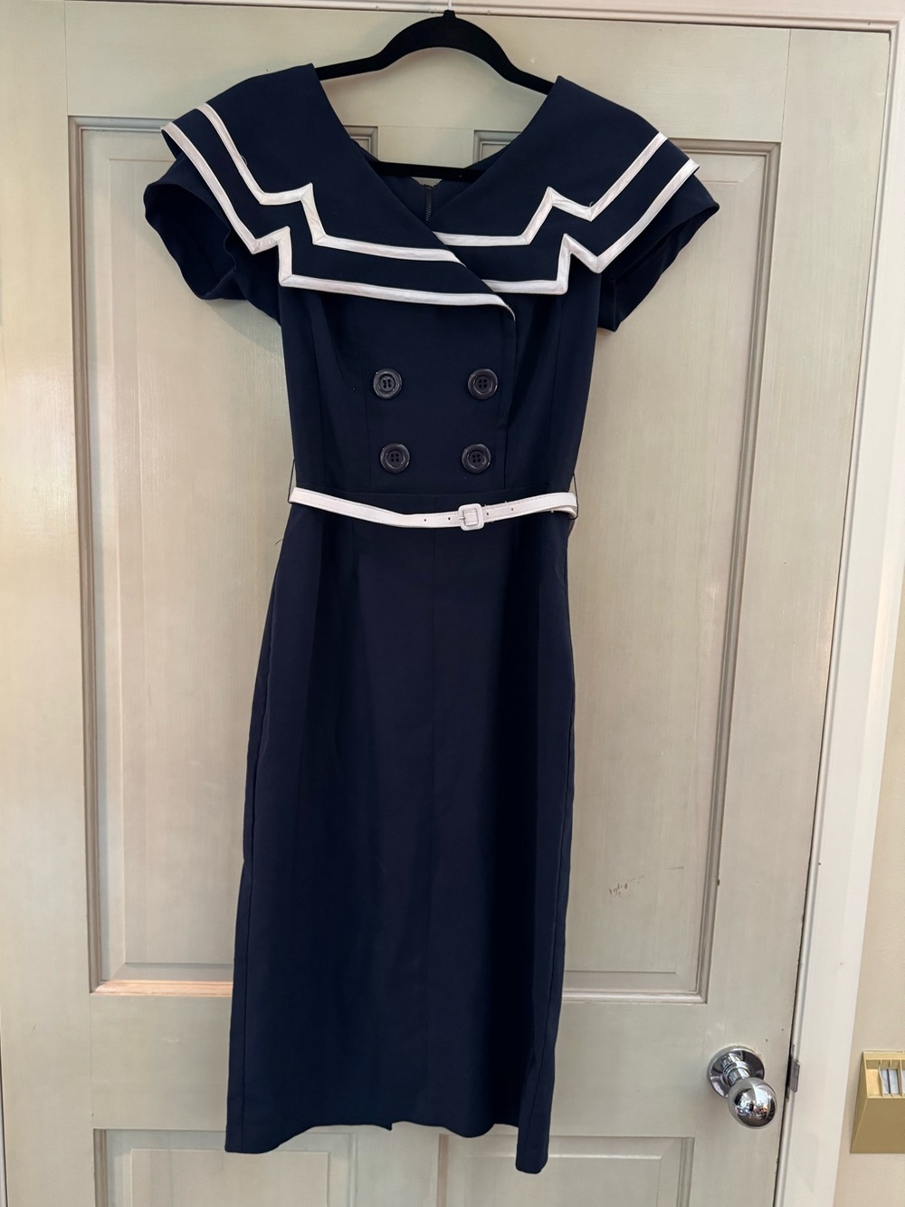 Bettie Page Navy Captain Dress with White Accents - Picture 3 of 15